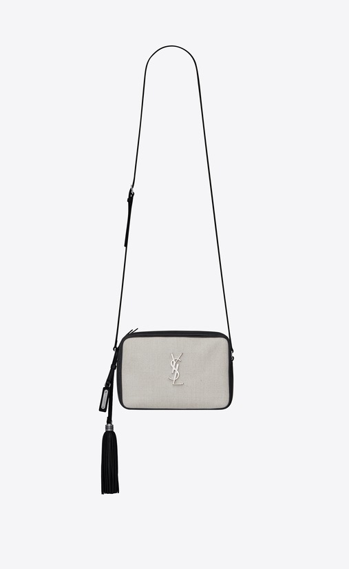 Lou camera bag in linen canvas and leather